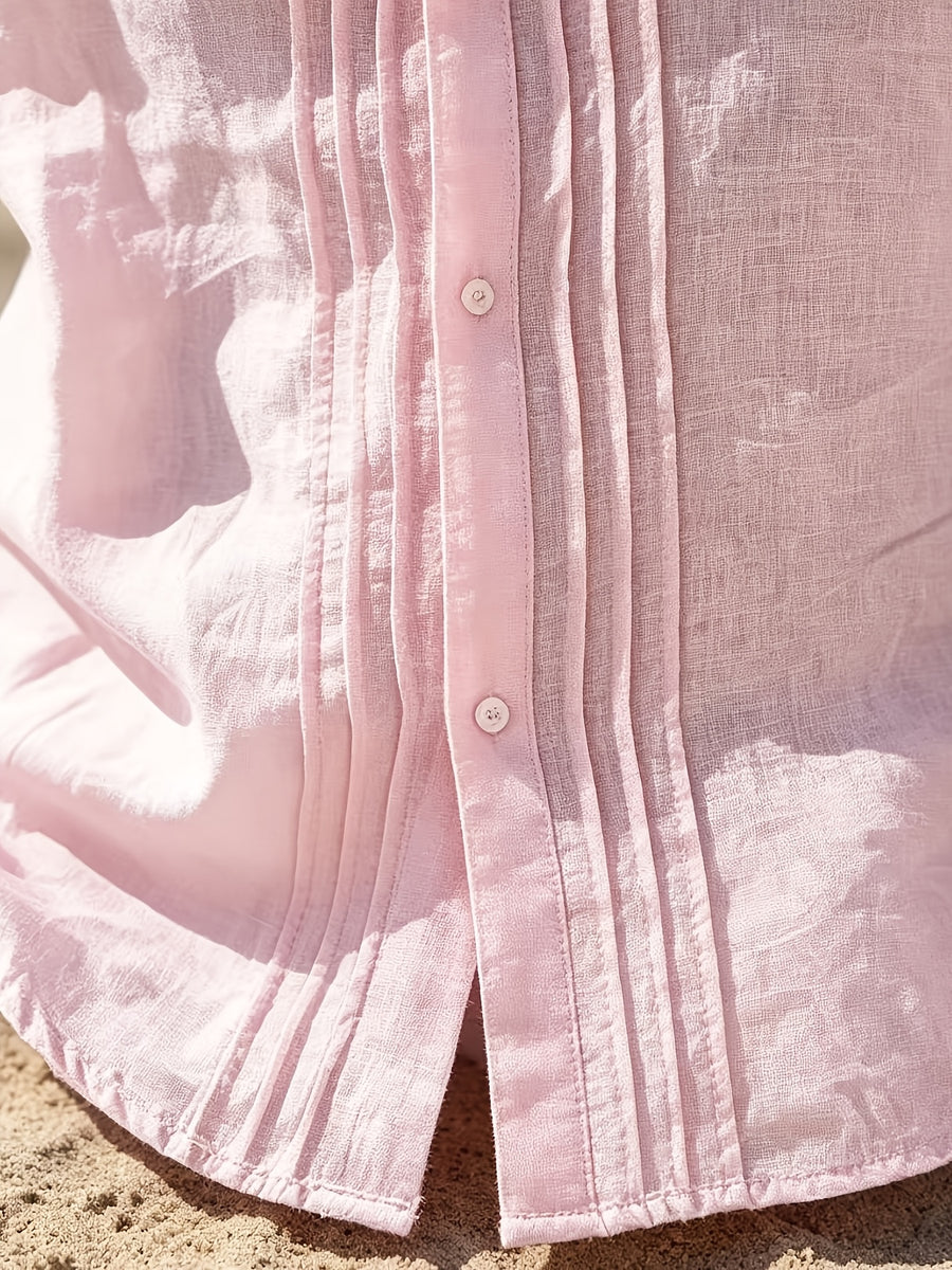 Men'S Fashion Striped Bamboo Rayon Rayon Rayon Joint Long-Sleeved Shirt - Pink Color