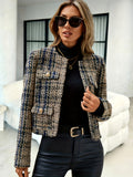 Fashionable Women's Elegant Ladies' Suit Short Blazer, Stylish Casual Slim-Fit Lapel Plaid Suit Short Blazer - Blue Plaid