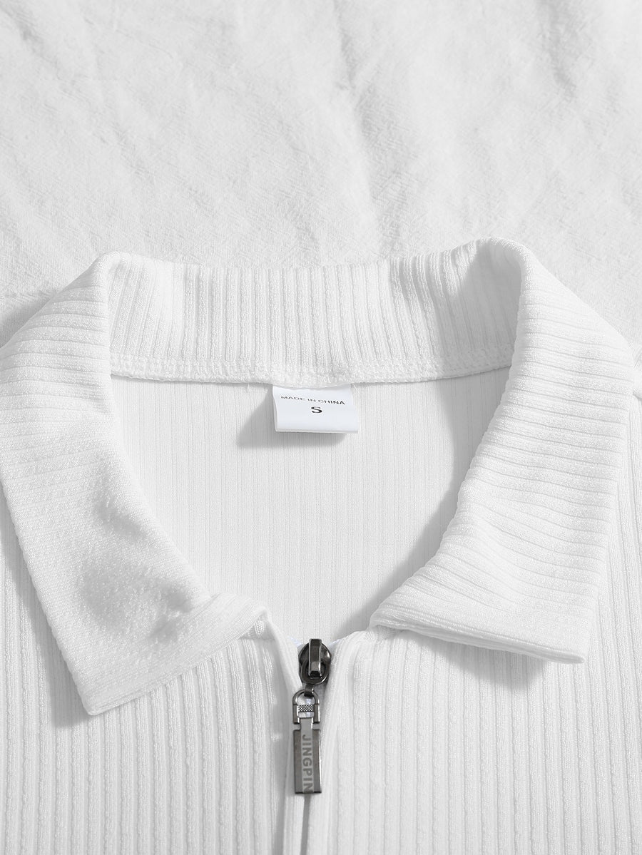 Men'S Print Autumn Striped Casual Sports Outdoor Comfortable Long-Sleeve Polo Shirt - White
