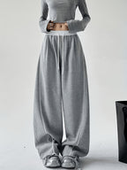 Wide Leg Sweatpants with Contrast White Elastic Waistband, White Side Piping Stripes, Convertible Adjustable Hem Cuff Two Ways Wearing Pants, Four Seasons Breathable Casual Athletic Joggers for Yoga Daily Street Outfits - Star Gray