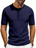 Men'S Loose Casual Henley Short-Sleeve Shirts for Summer - Navy Color