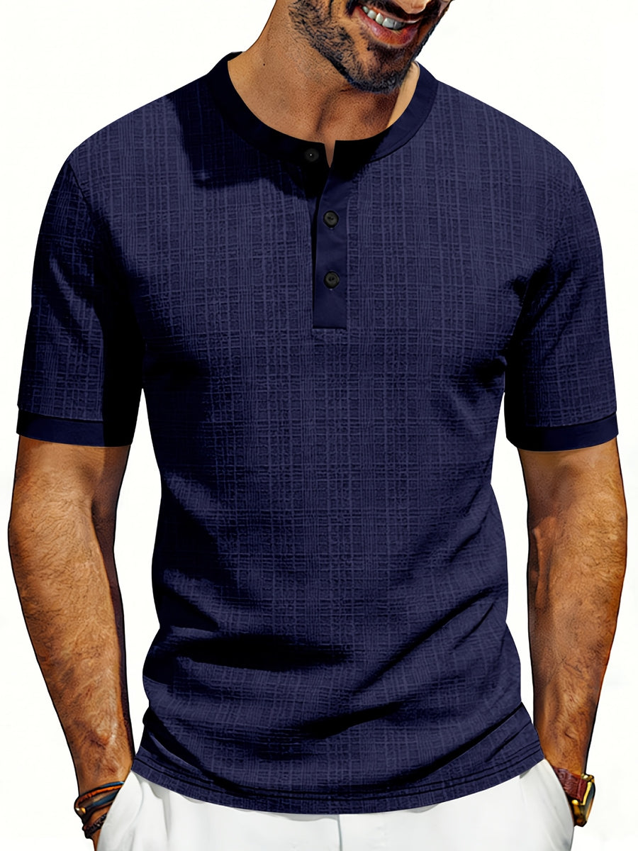 Men'S Loose Casual Henley Short-Sleeve Shirts for Summer - Navy Color
