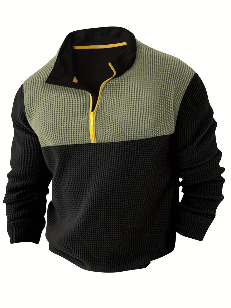 Men's Color-Block Hoodie, Casual Loose-Fit New Spring/Autumn Sweatshirt, Men's Sporty Outdoor Top Jacket - Green