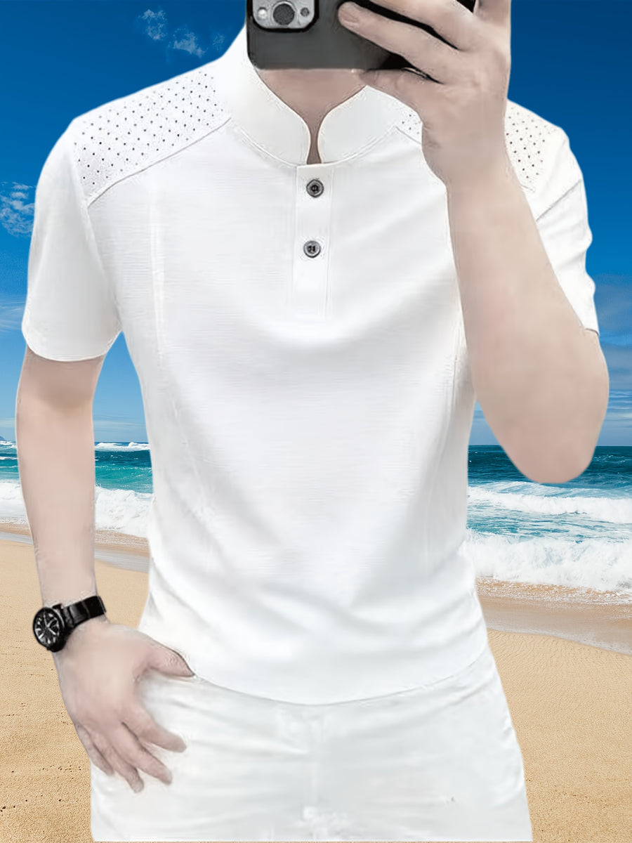 Men'S Breathable Short Sleeve Polo Shirt, Men'S Top Short Sleeve T-Shirt, Men'S Trendy New Style, Solid Color - Warehouse-7063 White