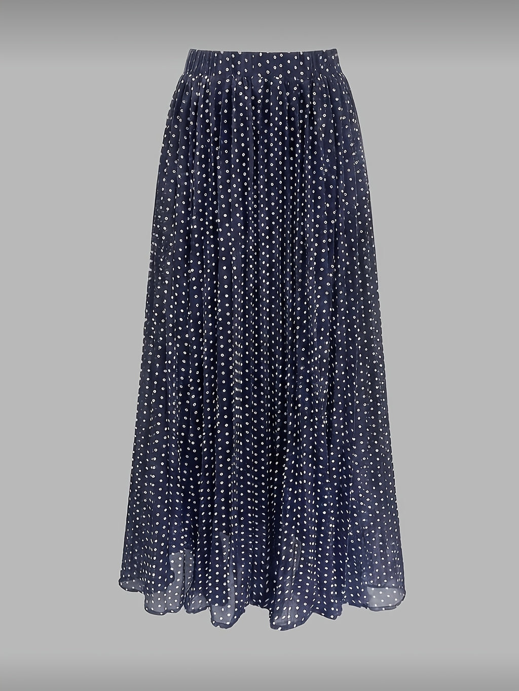 Women's Elegant Polka Dot Pleated A-Line Skirt, New Spring/Summer Style with Elastic Stretch Waist, Simple and Fashionable Women's Skirt, No Belt - Royal Blue