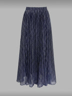 Women's Elegant Polka Dot Pleated A-Line Skirt, New Spring/Summer Style with Elastic Stretch Waist, Simple and Fashionable Women's Skirt, No Belt - Royal Blue
