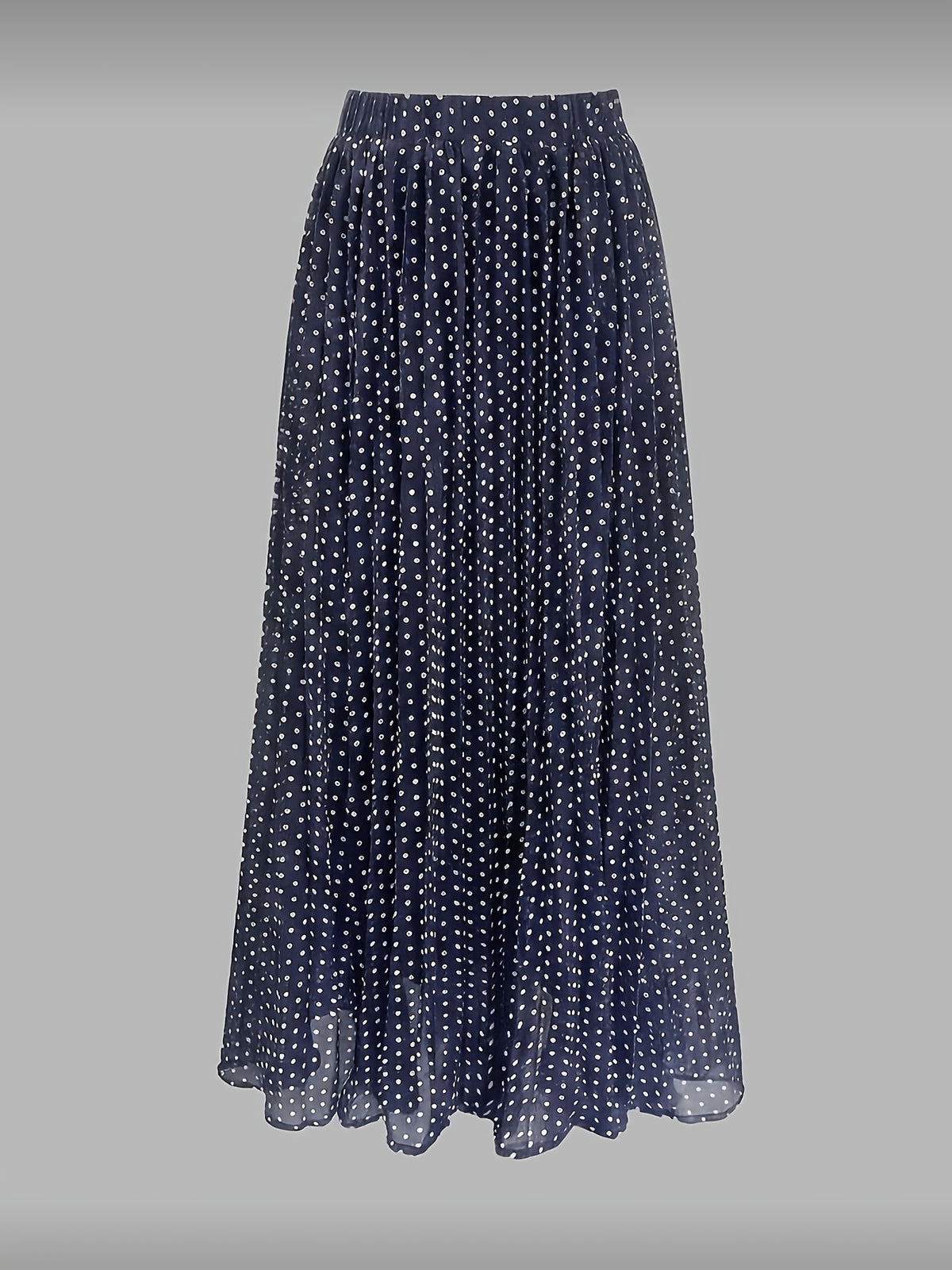 Women's Elegant Polka Dot Pleated A-Line Skirt, New Spring/Summer Style with Elastic Stretch Waist, Simple and Fashionable Women's Skirt, No Belt - Royal Blue