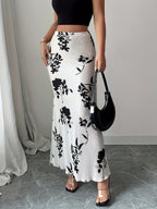Elegant Women's Skirt with Black and White Contrast Print, Fashionable Single Item - White