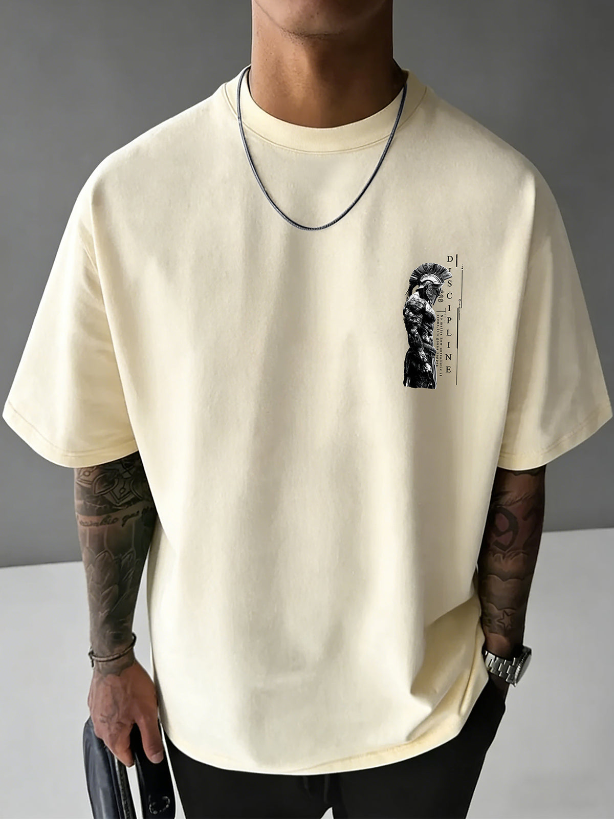Men'S 100% T-Shirt, Spartan Warrior Discipline Print, All-Season Wear, Casual Sporty Comfortable Breathable - Apricot