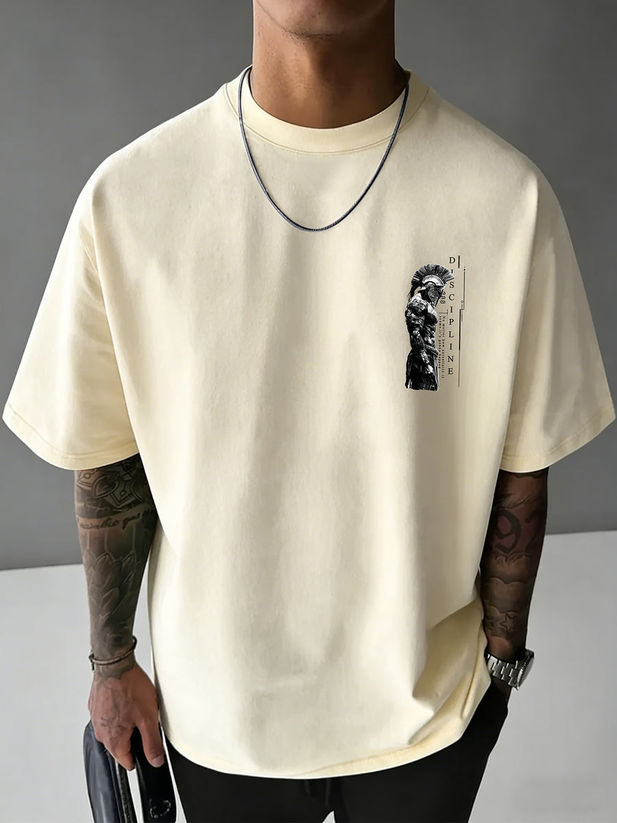 Men'S 100% T-Shirt, Spartan Warrior Discipline Print, All-Season Wear, Casual Sporty Comfortable Breathable - Apricot