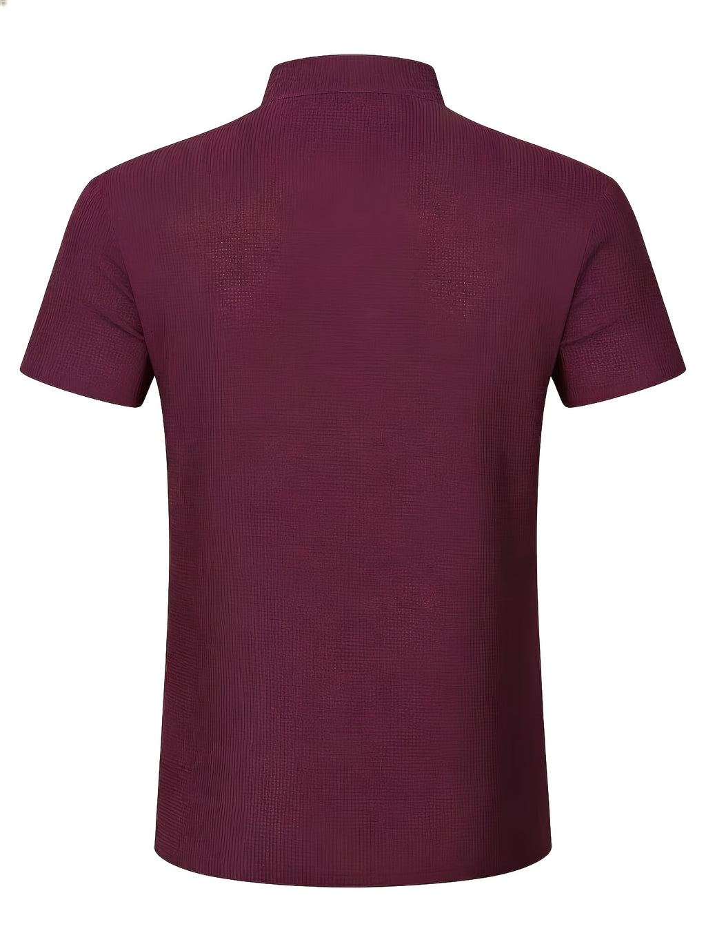 Men's Solid Color Patchwork T-Shirt, Simple and Elegant with a Vintage Button Design, Comfortable to Wear. Suitable for Spring, Summer, Home, Outings, and Travel Occasions, Showcasing a New Casual and Business Style - Burgundy