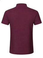 Men's Solid Color Patchwork T-Shirt, Simple and Elegant with a Vintage Button Design, Comfortable to Wear. Suitable for Spring, Summer, Home, Outings, and Travel Occasions, Showcasing a New Casual and Business Style - Burgundy