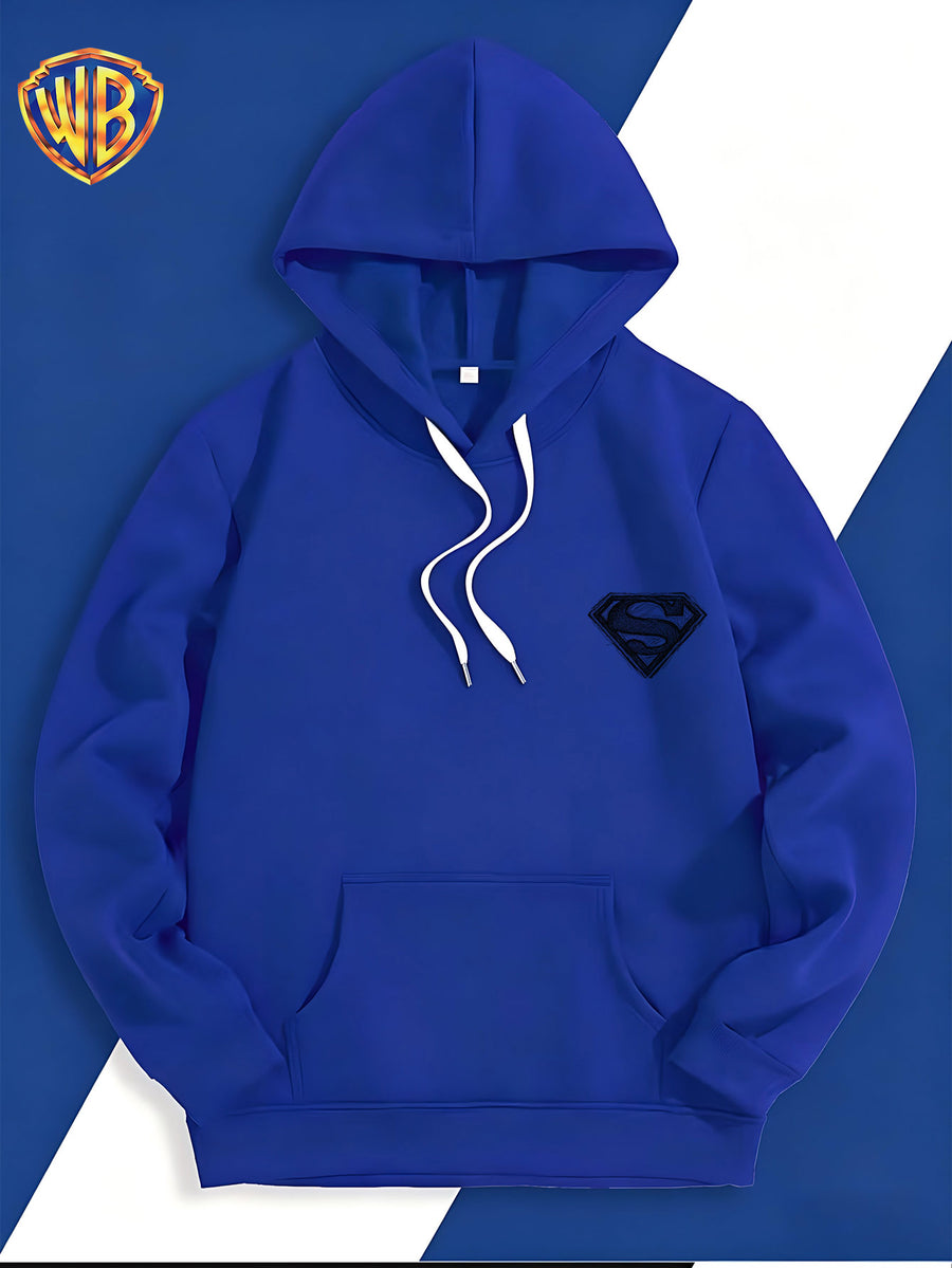 Warner Bros. Superman Sketch Print Hooded Sweatshirt, Men's Loose Fit Casual Top, Versatile and Comfortable Autumn/Winter Sweatshirt - Blue