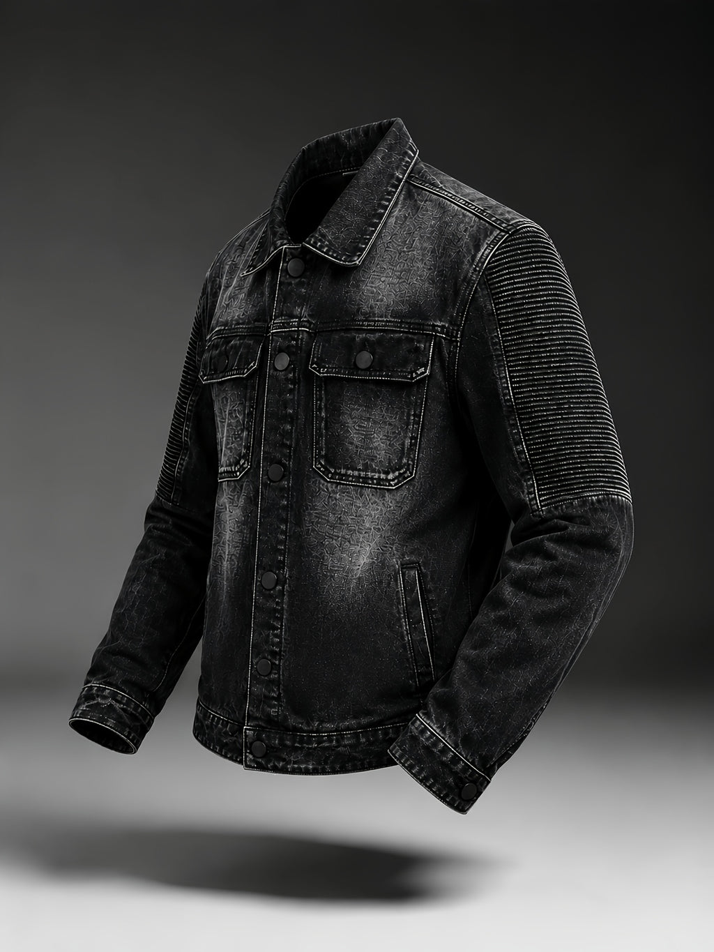 American High Street Cool Denim Jacket for Men, Spring/Autumn Trendy Hip-Hop Biker Motorcycle Jacket, Stylish Slim-Fit Outerwear - Black
