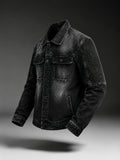 American High Street Cool Denim Jacket for Men, Spring/Autumn Trendy Hip-Hop Biker Motorcycle Jacket, Stylish Slim-Fit Outerwear - Black