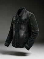 American High Street Cool Denim Jacket for Men, Spring/Autumn Trendy Hip-Hop Biker Motorcycle Jacket, Stylish Slim-Fit Outerwear - Black