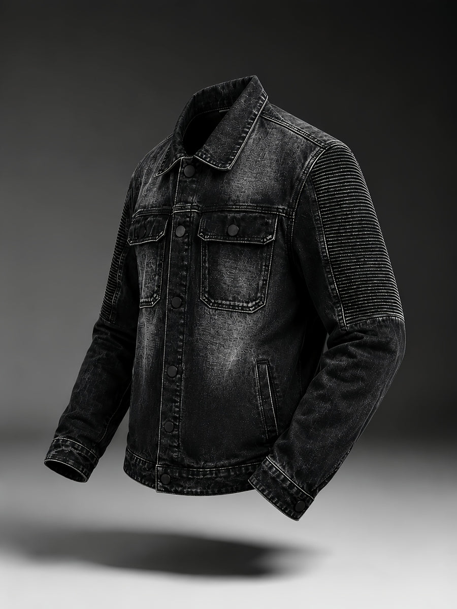 American High Street Cool Denim Jacket for Men, Spring/Autumn Trendy Hip-Hop Biker Motorcycle Jacket, Stylish Slim-Fit Outerwear - Black