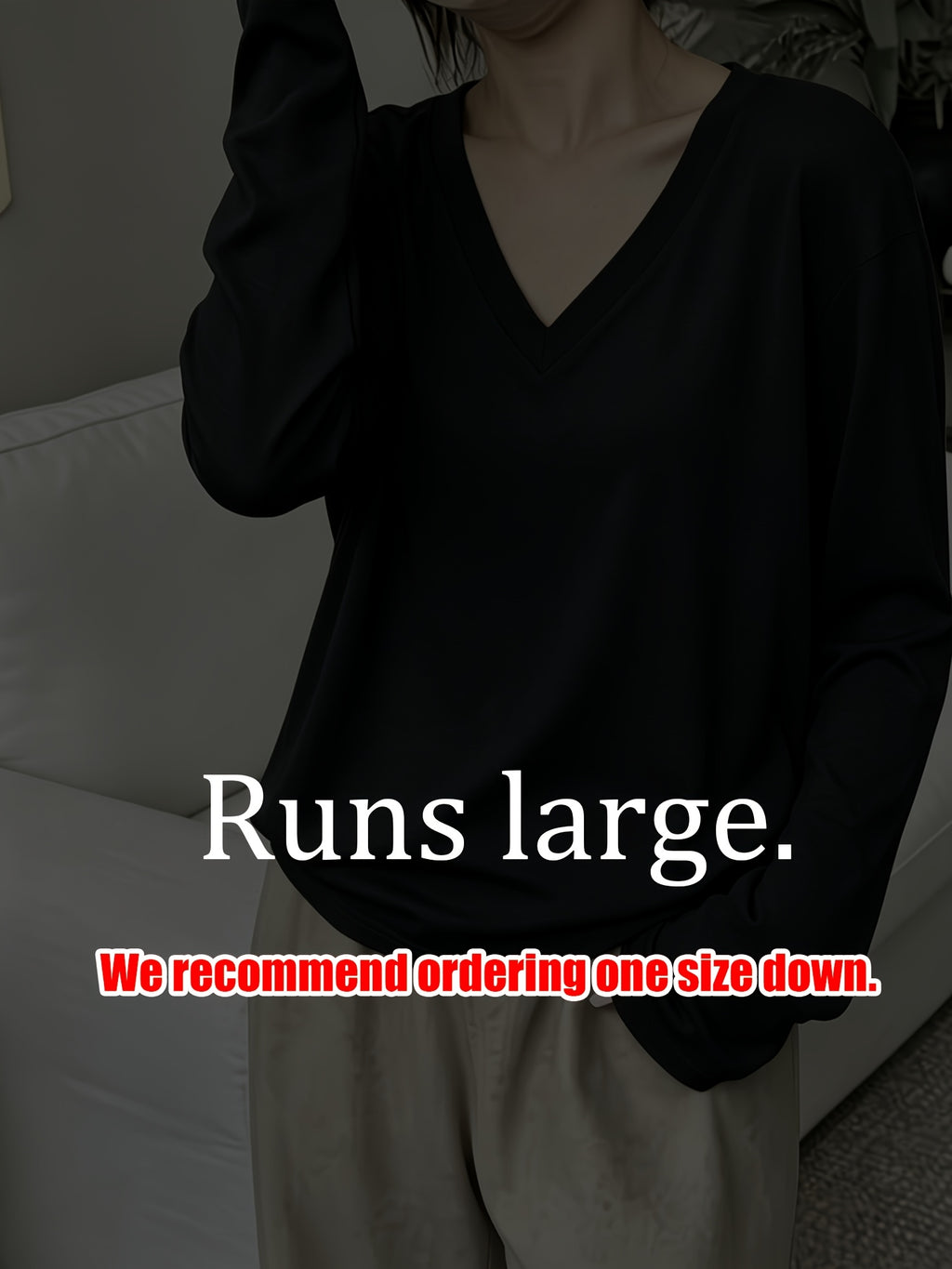 Loose Fit Drop Shoulder Sleeves Relaxed Style Women's Long Sleeve T-Shirt Polyester Women's Autumn Top Thin V-Neck Pullover Solid Color Basic Style Women's Casual Base Layer Spring/Autumn Women's Clothing Machine Washable, Not Dry Cleanable Autumn - Black