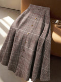 Women's Elegant Casual Plaid A-line Skirt, Suitable for Autumn/winter Commuting, Casual, and Formal Daily Wear - Grey