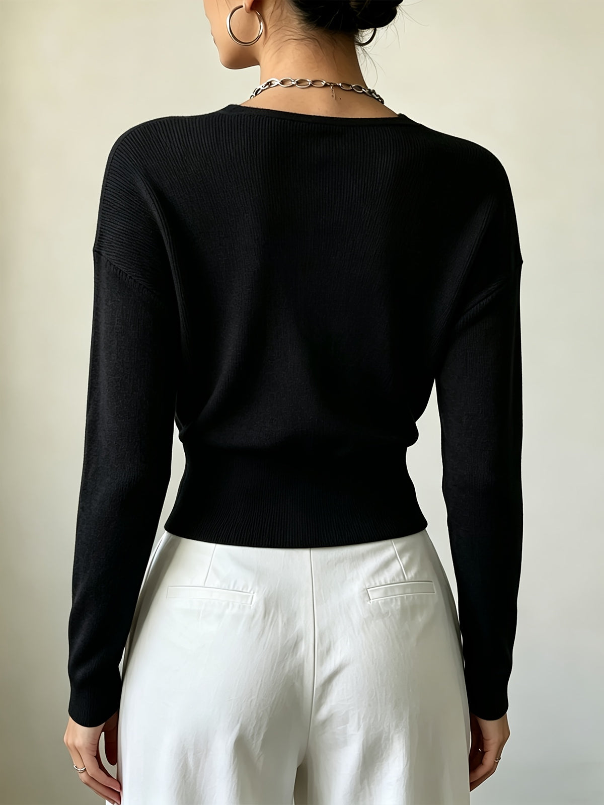 Women'S New Arrivals INS Autumn/Winter Cross-Collar Pullover, Elegant Versatile Loose Fit Machine Washable Long-Sleeve Knitwear - Black