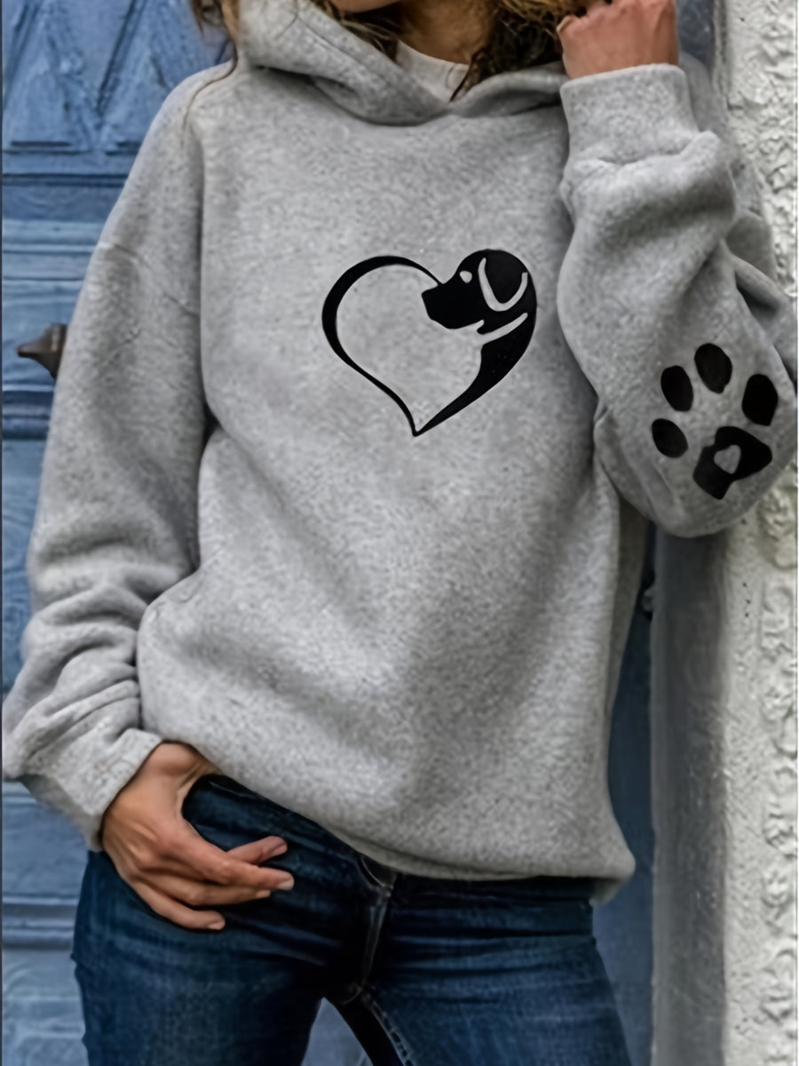 New Women'S Sweater Animal Head Printed Hooded Loose Fit Sweater - Grey