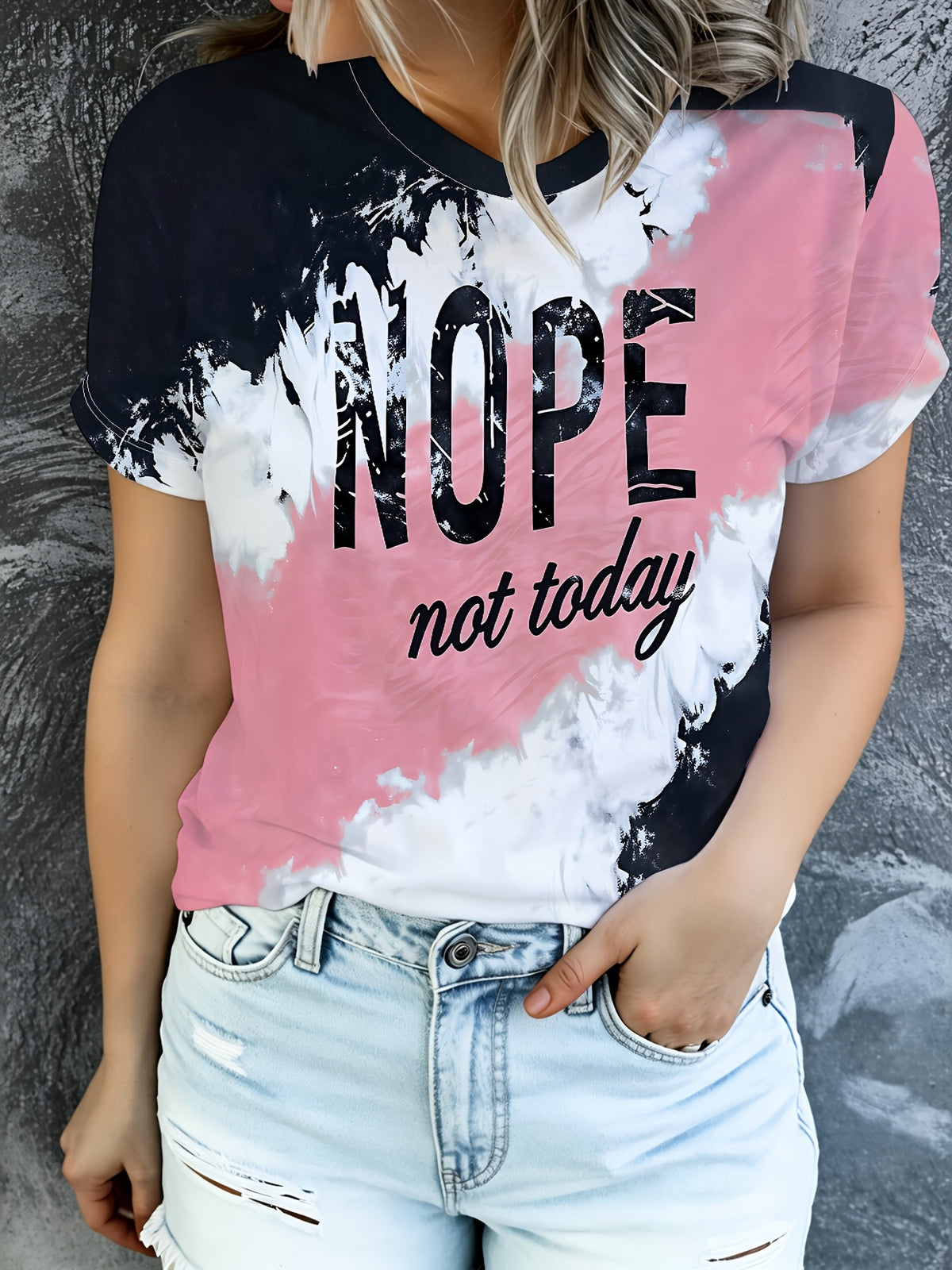 Women's New Summer Tie-Dye Letter Print Short Sleeve T-Shirt, Women's Summer Crew Neck Sweatshirt T-Shirt, Basic Women's Top, Women's Clothing - Mixed colors