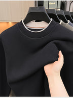 Men'S Round Neck Knit Sweater, Gray Contrast Trimmed Collar Long Sleeve, Light Business Style, Regular Fit for Fall/Winter, Suitable for Layering And Casual Outings - Black