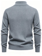 Autumn/Winter New Men's Stand Collar Zipper Design Fashionable Sweater, Knitted Versatile Stretchy Long-Sleeve Pullover with Small Rib Texture, for Home and Commuting, Vintage Men's Top - Flecking Gray