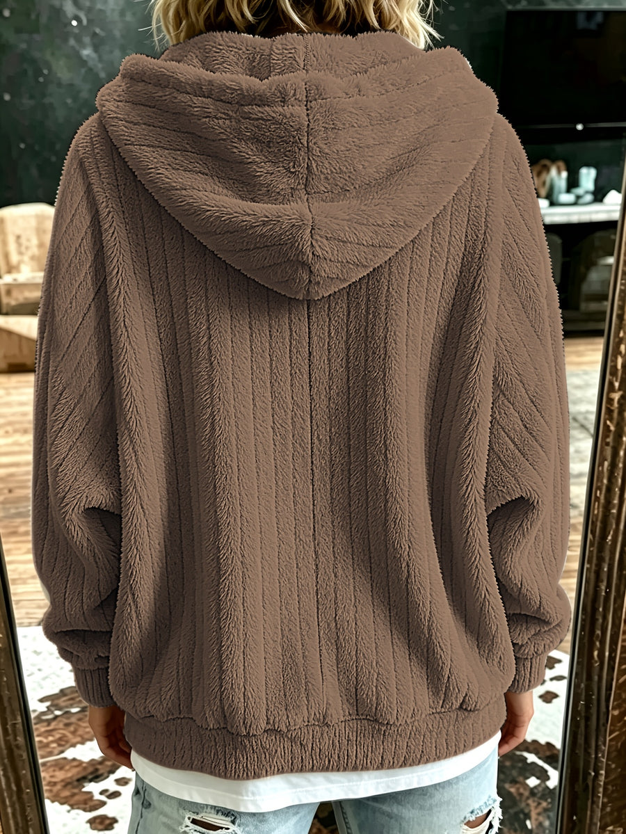 Plus Size - Autumn Winter Women'S Plus Size Bohemian New Product Solid Color Pullover Long Sleeve Hooded Sweatshirt, Casual Comfortable Loose Temperament Women'S Top, No Additions, Jewelry Not Included - Sepia