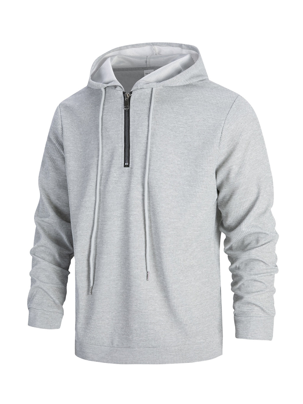 Men's Solid Color Waffle Knit Half-Zip - Lightweight Breathable Half-Zip Hoodie, Long Sleeve Casual Pullover Suitable for Streetwear, Travel, Spring & Autumn Layering, Waffle Texture - Grey