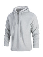 Men's Solid Color Waffle Knit Half-Zip - Lightweight Breathable Half-Zip Hoodie, Long Sleeve Casual Pullover Suitable for Streetwear, Travel, Spring & Autumn Layering, Waffle Texture - Grey