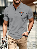 Summer Casual Fashion Men's Short-Sleeve Henley T-Shirt, Outdoor Leisure Work Running Comfortable European and American Trendy Versatile Men's Casual Shirt, Minimalist Outdoor Breathable Training Casual Men's Versatile Polo Shirt - Light Grey