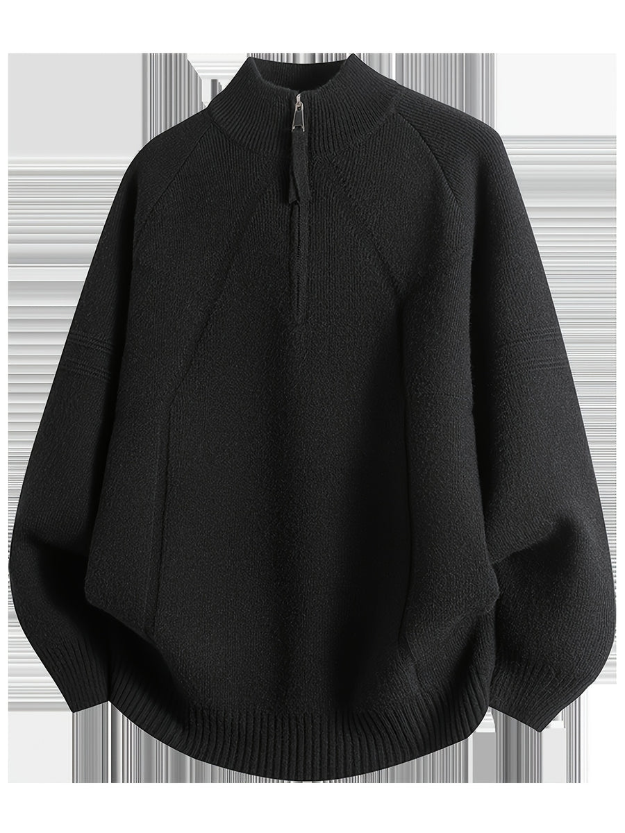Men's Autumn/Winter Half-Zip Stand Collar Sweatshirt, Stylish and Versatile for a Well-Put- Together Look - Black