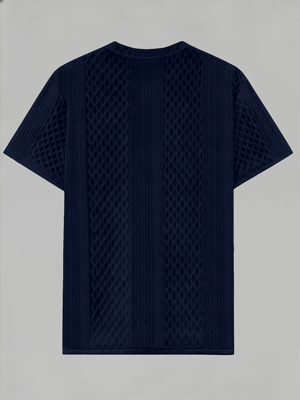 Men'S Round Neck Textured Fabric Short Sleeve T-Shirt, Suitable for Summer Casual Sports - Navy Color
