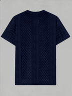 Men'S Round Neck Textured Fabric Short Sleeve T-Shirt, Suitable for Summer Casual Sports - Navy Color