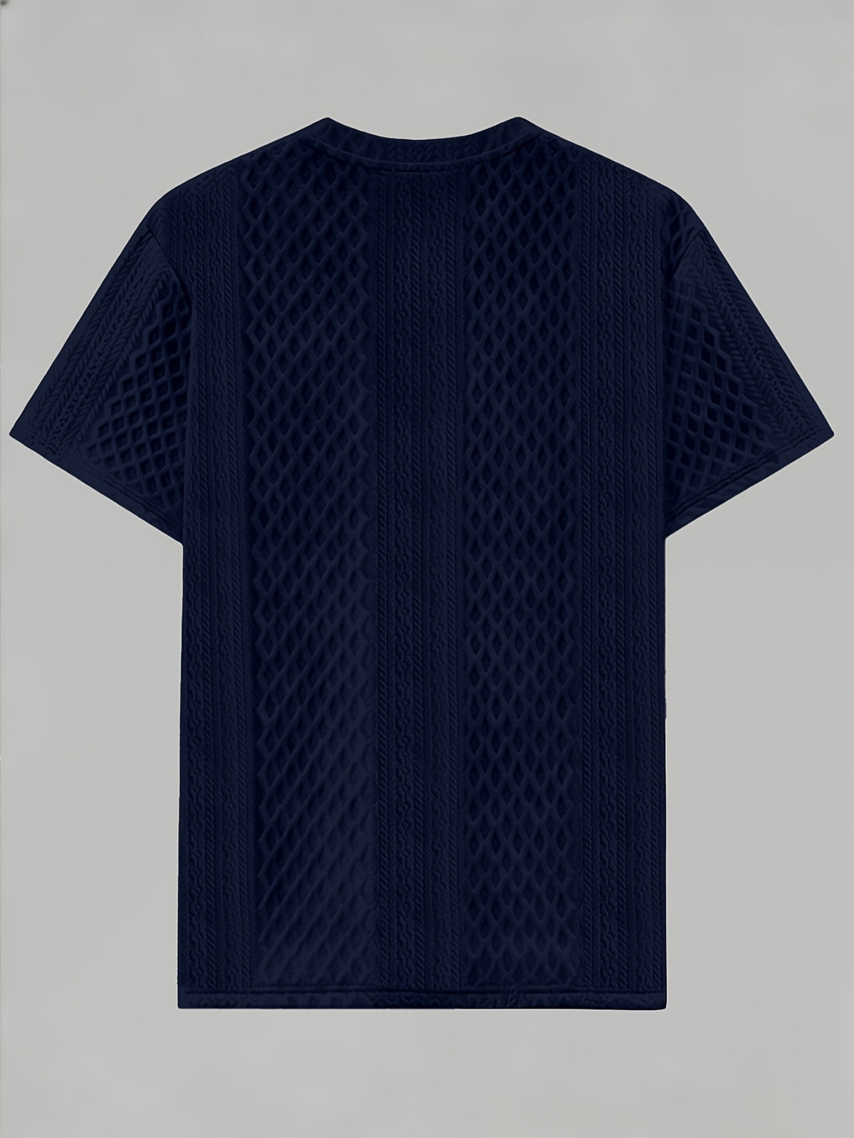 Men'S Round Neck Textured Fabric Short Sleeve T-Shirt, Suitable for Summer Casual Sports - Navy Color
