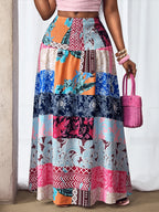 2026 New Spring/Summer Women's Bohemian Digital Print High-Waist Loose Maxi Skirt, High-Waist Pleated Waist-Cinching Loose, Flowy, Comfortable, Casual, and Stylish Digital Print Skirt for Women - Multicolor