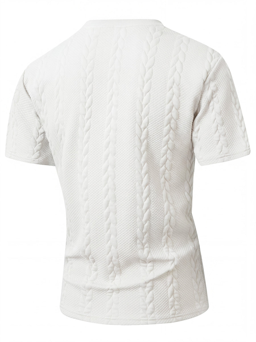 KJ-T037 Men'S Round Neck Jacquard Textured Tactile Pocket Short Sleeve Top T-Shirt Casual Men'S T-Shirt - White