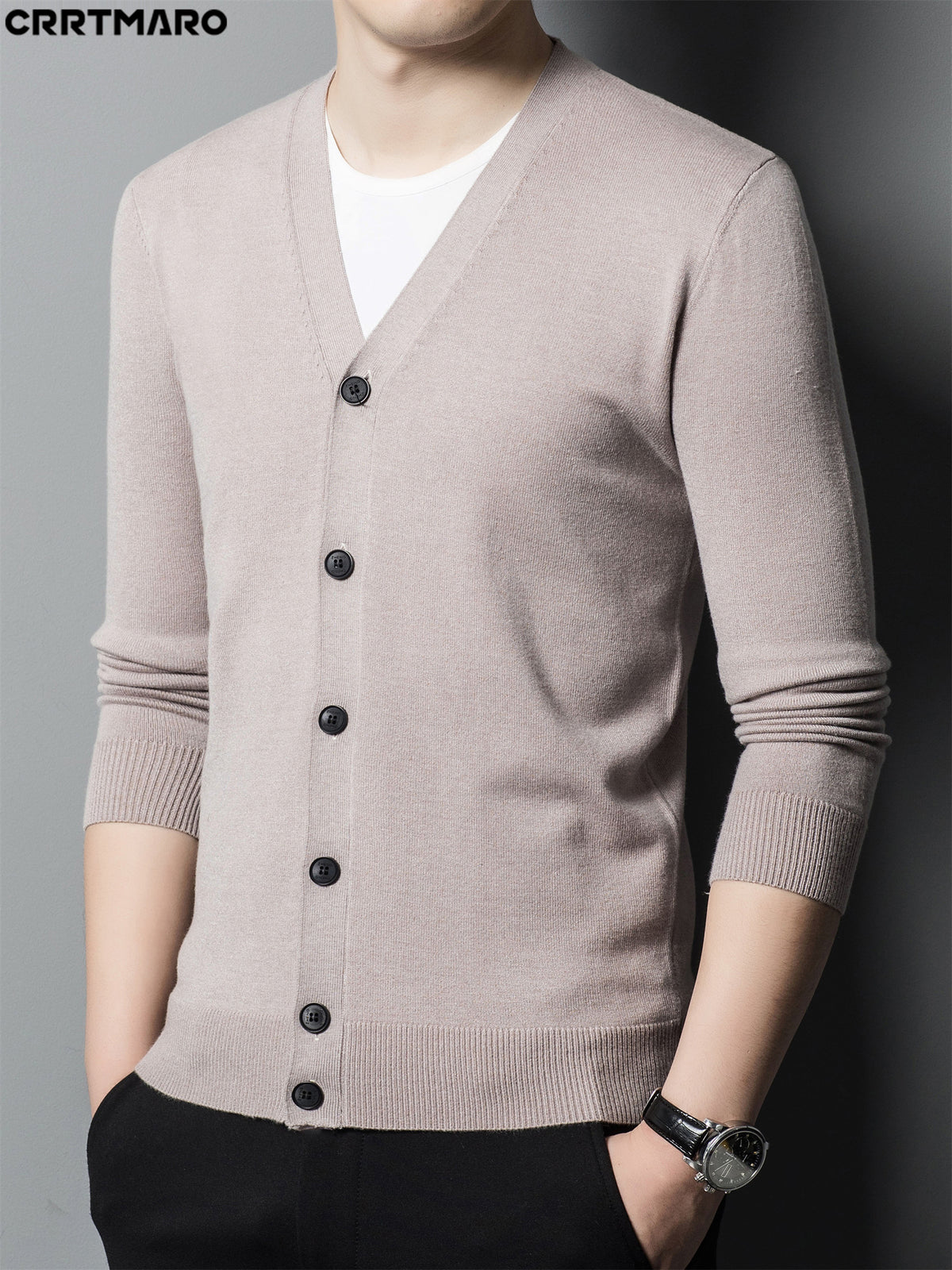 Men's Knit Cardigan, Warm Casual Long Sleeve Top for Fall and Winter - Beige