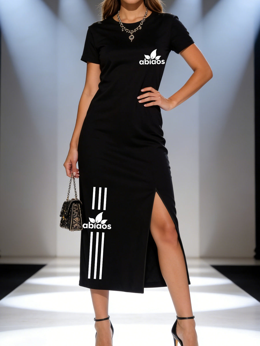 Side-Slit Midi Dress - Stylish And Comfortable for Women - Black