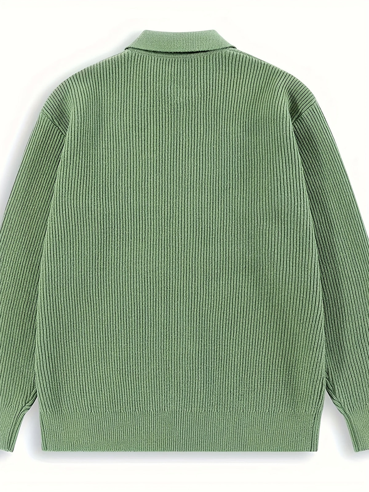 Men's Casual Knit Cardigan - Solid Color, Button-Up with Lapel Collar, Loose Fit for Fall/Winter - Green