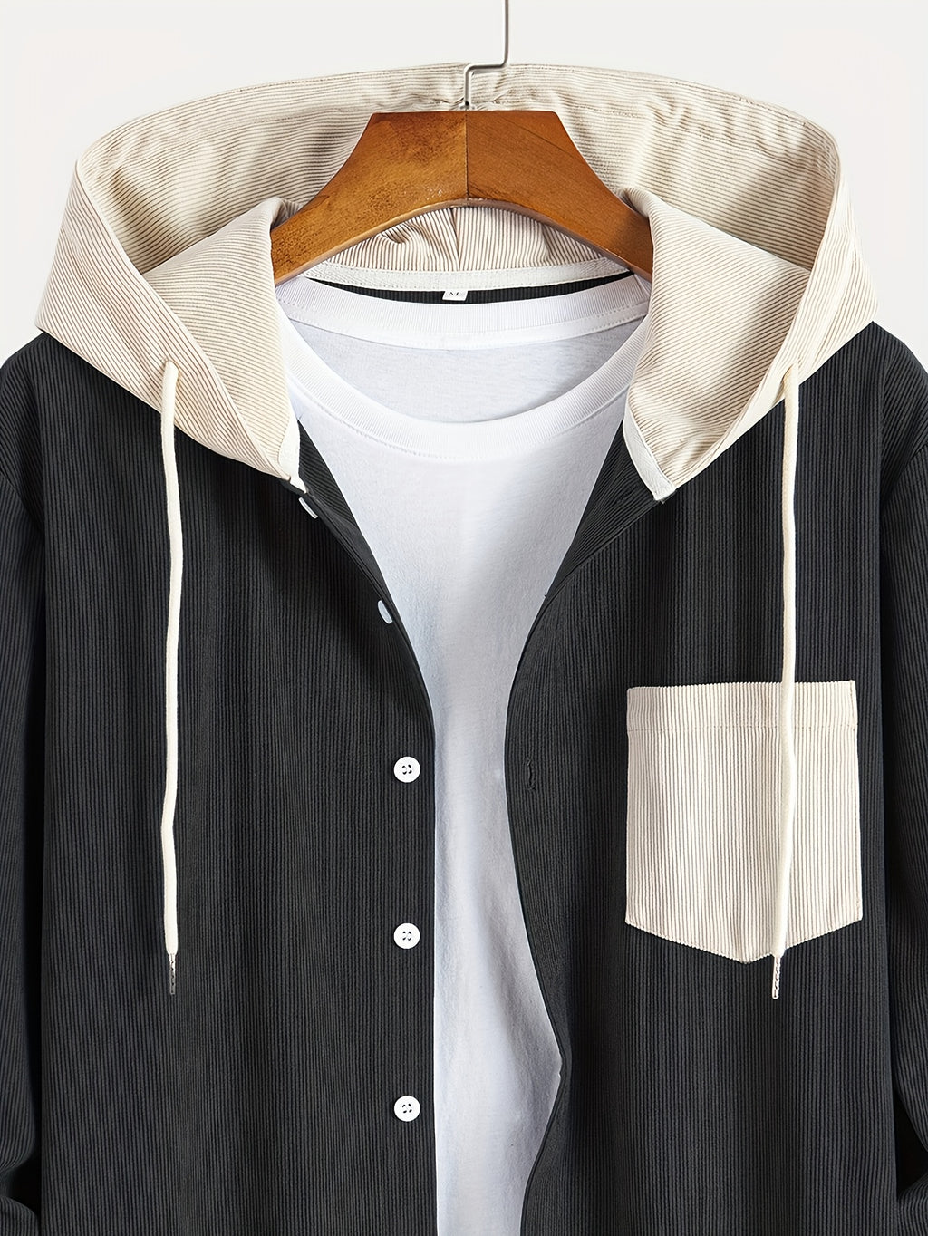 Color-Block Trendy Long Sleeve Hooded Jacket - Black