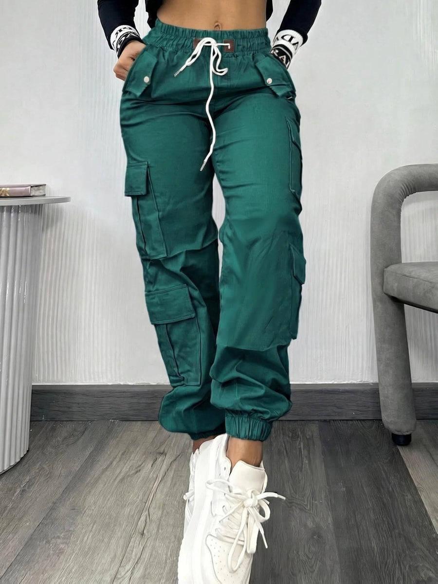 Christmas, Women'S Casual Drawstring Elastic Waist Jogger Pants, Minimalist Design Y2K Street Style Multiple Pockets Spring/Summer - Dark Green