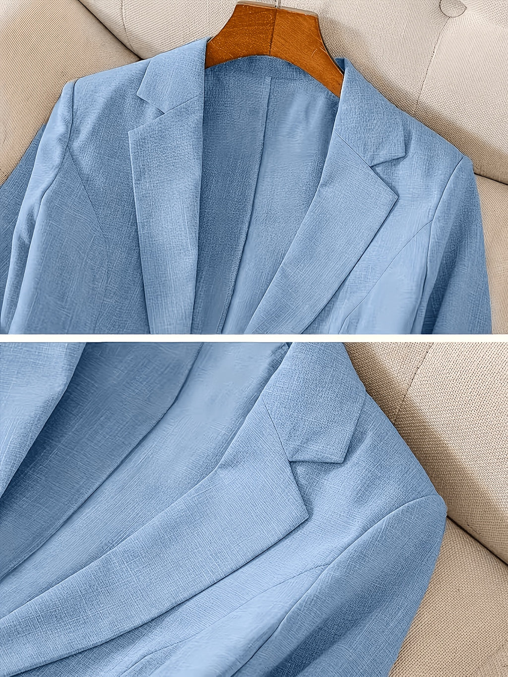 Women'S Casual Solid Single-Breasted Blazer, Spring/Summer Thin 3/4 Sleeve Lapel Coat - Sky Blue