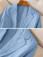 Women'S Casual Solid Single-Breasted Blazer, Spring/Summer Thin 3/4 Sleeve Lapel Coat - Sky Blue