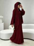 [Size UP for Regular Fit] Women's Spring/Summer Elegant Lace Patchwork Robe Dress 2pcs Set, Women's Elegant Outfit - Burgundy