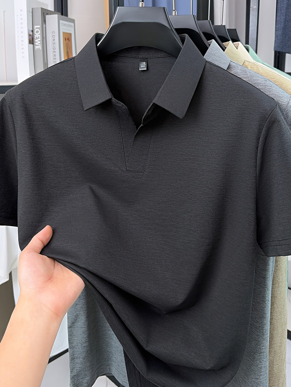 Men'S V-Neck Polo Shirt, Comfortable And Breathable Business Casual Collared Short Sleeve T-Shirt, Non-Stick to Skin When Sweaty, Maintaining Dry And Comfortable for Long Time Wear - Black