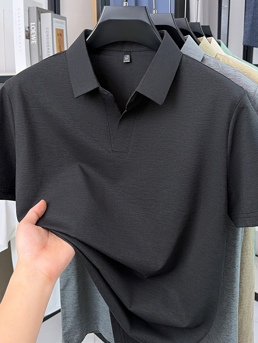 Men'S V-Neck Polo Shirt, Comfortable And Breathable Business Casual Collared Short Sleeve T-Shirt, Non-Stick to Skin When Sweaty, Maintaining Dry And Comfortable for Long Time Wear - Black