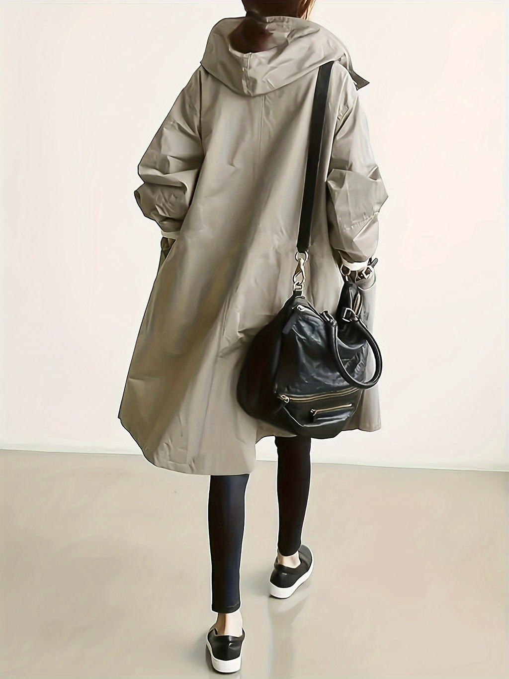 Solid Color Stylish Casual Loose Hooded Jacket with Lining - Khaki