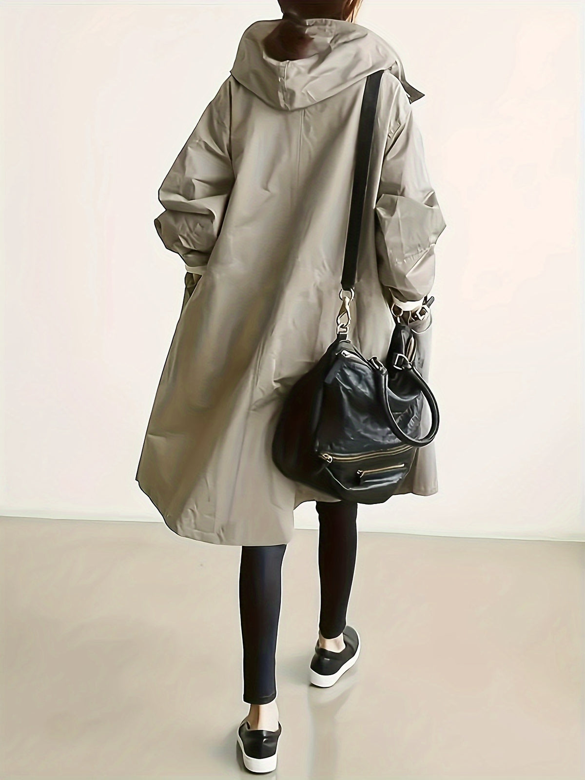 Solid Color Stylish Casual Loose Hooded Jacket with Lining - Khaki